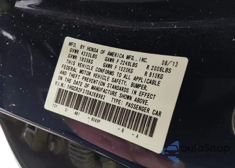 2013 Honda Accord Lx from USA, damaged, VIN 1HGCR2F37DA268982